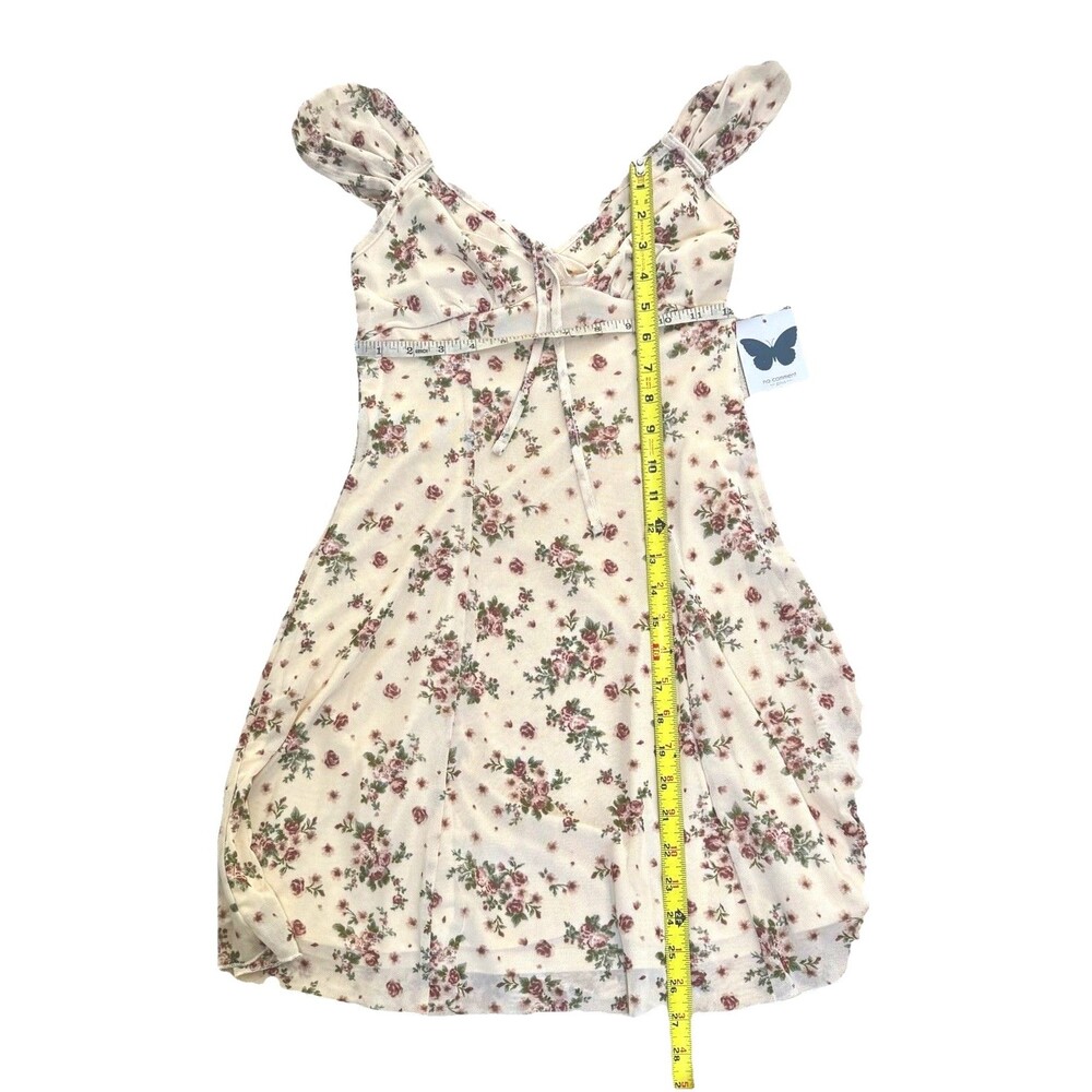 No Comment Floral Mesh Mini Dress S Cottagecore Coquette Sheer Overlay NWT - Picture 5 of 7